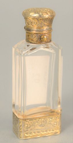 Scent bottle with gilt sterling silver top and bottom, ht. 3 3/4".