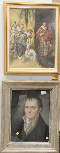 Two piece lot to include Frans Huard (1872 - 1879), oil on canvas interior with three figures, 18" x 14", signed lower right 'Frans Huard', along with