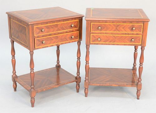 Pair of inlaid side tables each having two drawers, ht. 25", top 14" x 18".