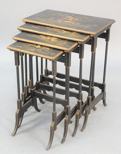 Set of four Jappaned stacking tables, ht. 27 1/2", top 13 1/2" x 22". Estate of Marilyn Ware Strasburg, PA.