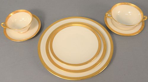 Seventy-six piece lot of Lenox white and gold rimmed dinner set for eleven.