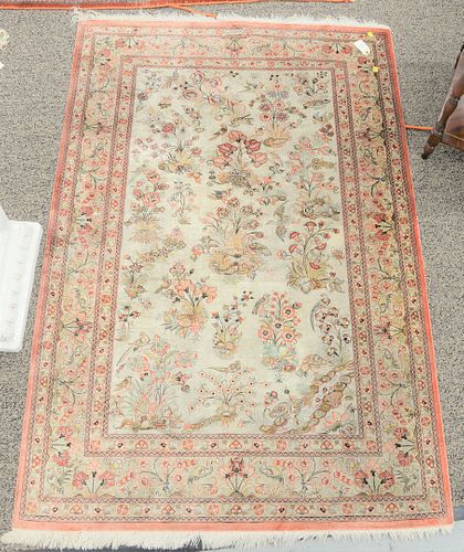 Silk Oriental throw rug, 3' 6" x 4'.