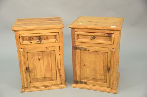 Pair of pine nightstands, each having one drawer over one door, ht. 27 1/2", top 16" x 19"