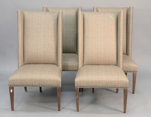 Set of four contemporary high back side chairs having brass rivets, ht. 45 1/2".