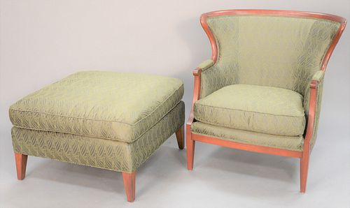 Two-piece lot to include contemporary club chair along with matching oversized ottoman, ht. 21", top 33" x 33". Estate of Marilyn Ware Strasburg, PA.