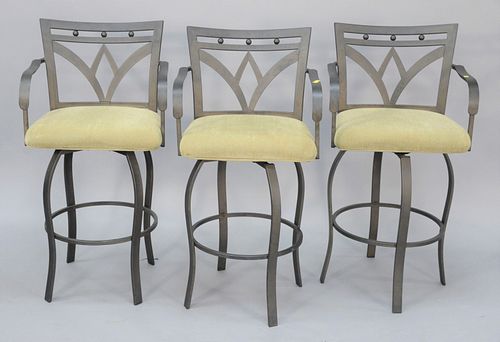 Three contemporary outdoor stools, all with arms, ht. 44", seat ht. 30".