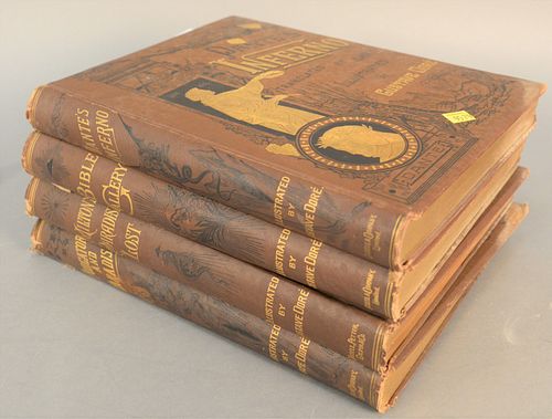 Set of four Dante's Inferno translated by Cary, illustrated by Gustave Dore, printed by Cassell, Petter, Galpin and Co.