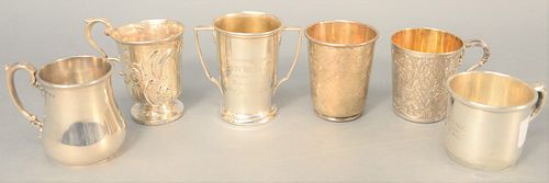 Six silver mugs, tallest 3 3/4", 19.6 t.oz.