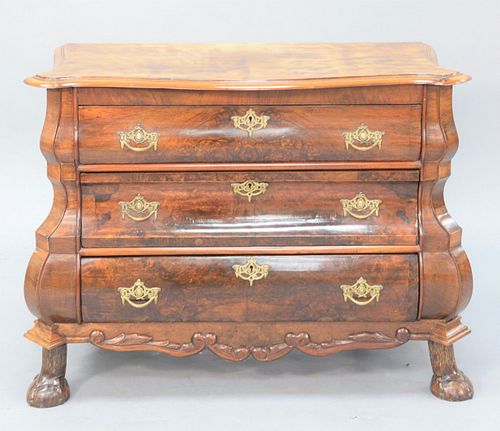 Bombe-style three drawer chest, ht. 29", top 16 1/2" x 38".