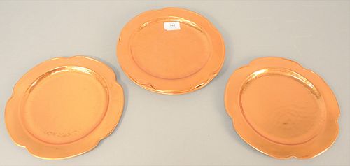 Set of nine Manzoni and Martini copper handmade plates signed Manzoui and Martini Boston 104B, dia: 10".