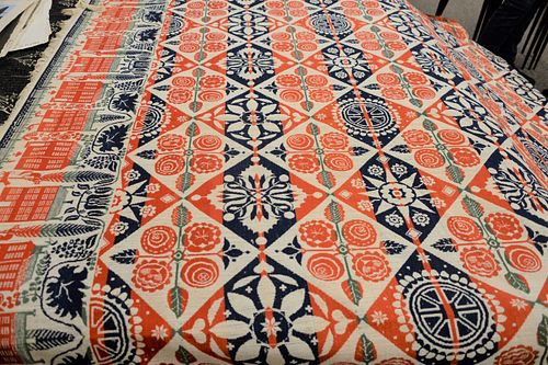 H & A Seifert red, white and blue blanket marked 'Manufactured by H & A Seifert, Mechanicsburg, Cumberland County, PA/AD1847'. 6' 8" x 8' 4".
