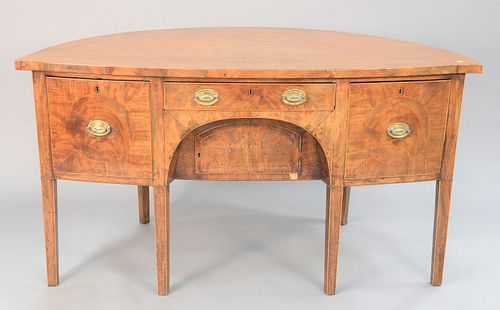 George III mahogany sideboard, c.1800, having rounded back with three drawers and one door, ht. 36", wd. 66", dp. 37".