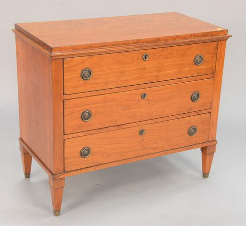 David Iatesta contemporary walnut commode with three long drawers, raised on tapering square feet, ht. 31", wd. 36". Estate of Marilyn Ware Strasburg,