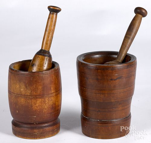 Two turned mortar and pestles, 18th/19th c.