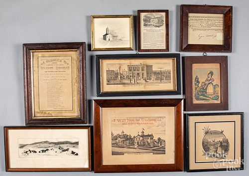 Nine early printed works and drawings.