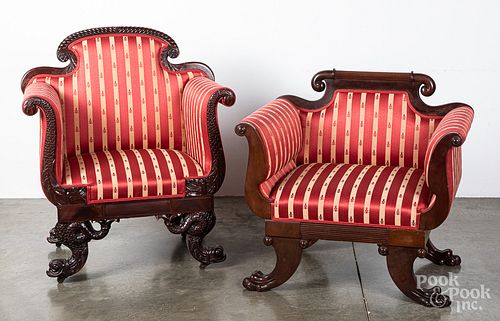 Two Classical revival upholstered armchairs.