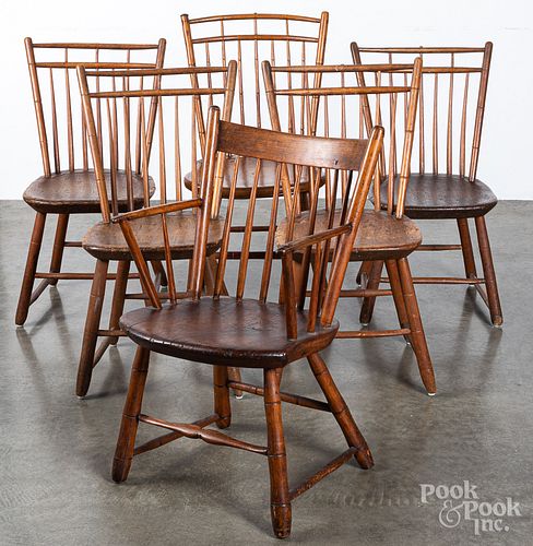 Six birdcage Windsor chairs, 19th c.