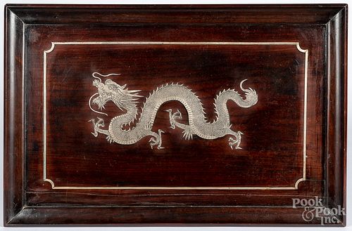 Chinese silver inlaid rosewood tray