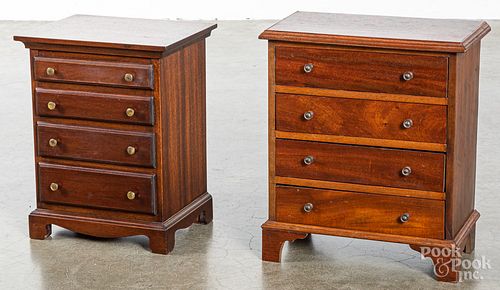 Two miniature benchmade walnut chest of drawers