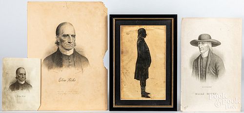 Cutout silhouette of Elias Hicks and three prints