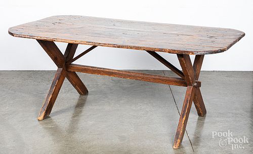 Pine sawbuck table, 19th c.