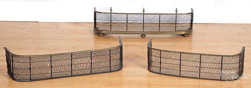 Three brass and wire fire fenders, 19th c.