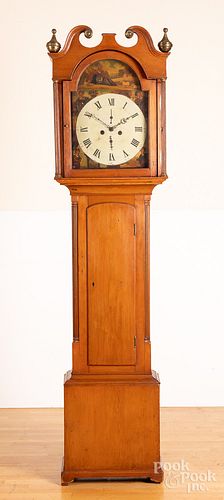 Pine tall case clock, early 19th c.