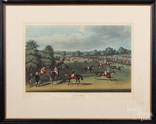 Color horse racing lithograph