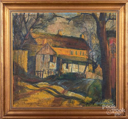 American oil on canvas impressionist farmscene