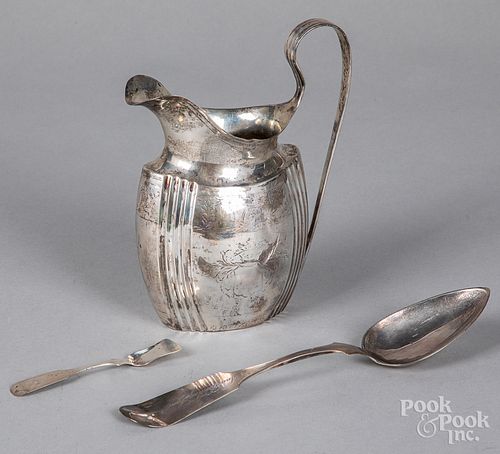 New York coin silver creamer, together with spoon
