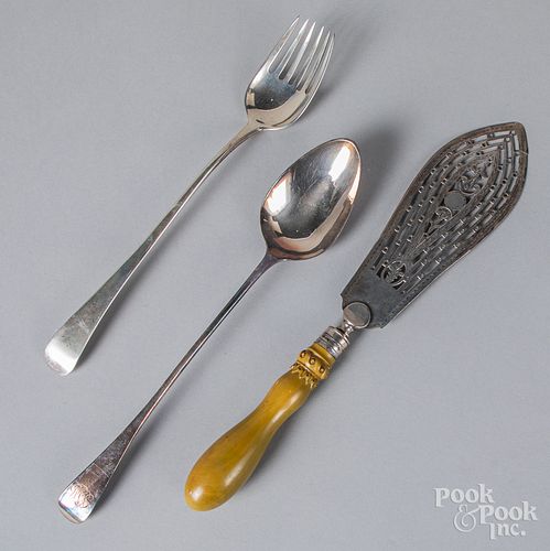 Three Georgian silver serving utensils.