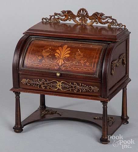 Miniature marquetry inlaid roll front desk