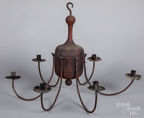 Painted wood and iron chandelier, 20th c.