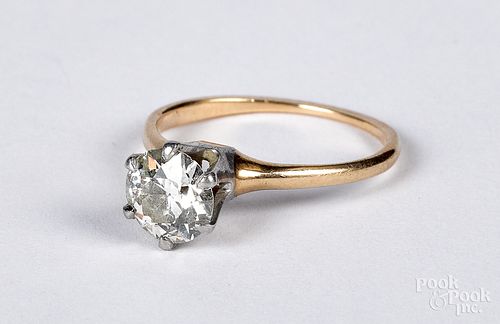 14K gold diamond solitaire ring, size 5 1/2.