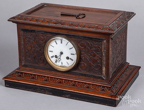 French carved mahogany mantel clock
