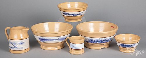 Six pieces of contemporary yellowware