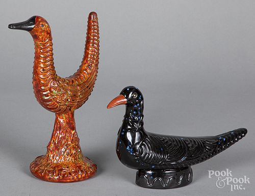 Two large Seagreaves redware birds