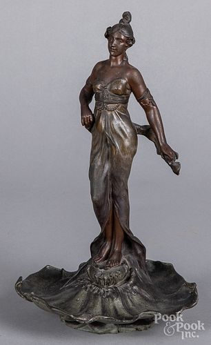 Art Nouveau patinated white metal female sculptur
