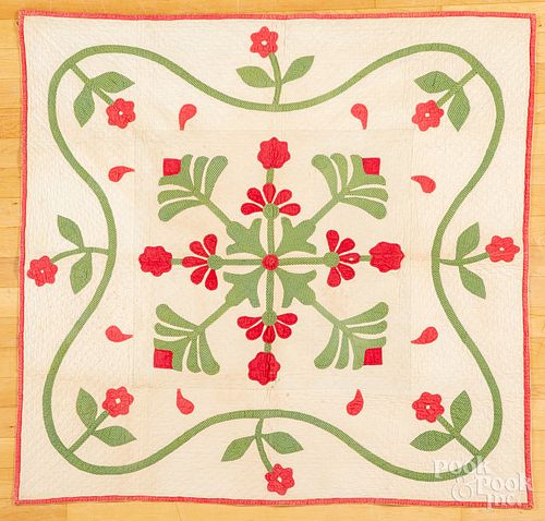 Floral appliqué crib quilt, late 19th c.