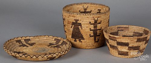 Three Southwest Native American basketry items