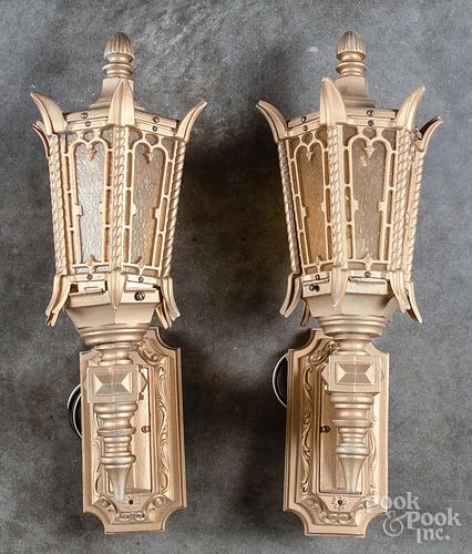 Pair of architectural gilt cast iron wall sconces