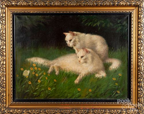 Oil on canvas of two cats, mid 20th c.
