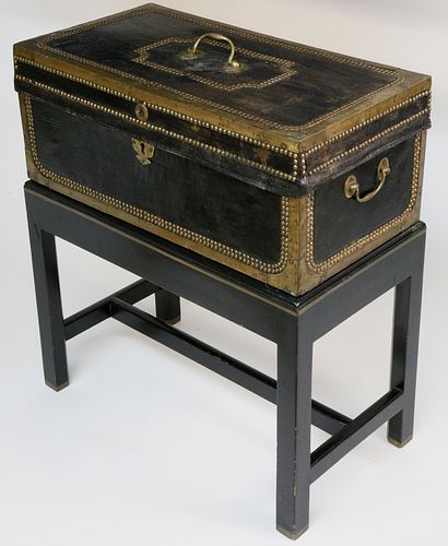 Chinese Export Camphorwood and Leather Bound Box on Stand, 19th Century