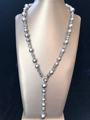 Fine 10mm - 15mm South Sea Tahitian and Keshi Pearl Diamond Lariat Necklace