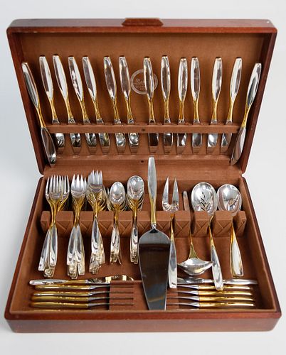 S. Kirk and Son Sterling Silver Flatware Service for 14 in the “Golden Selene” Pattern