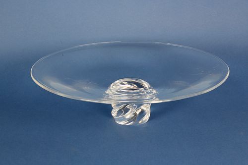 Signed Steuben Clear Crystal Large Pedestal Service Plate