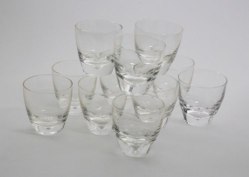 Set of Eleven Signed Steuben Clear Crystal Rock Glasses