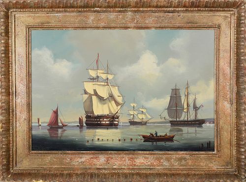 Salvatore Colacicco Oil "Man-o-War Anchored at Portsmouth Harbor"