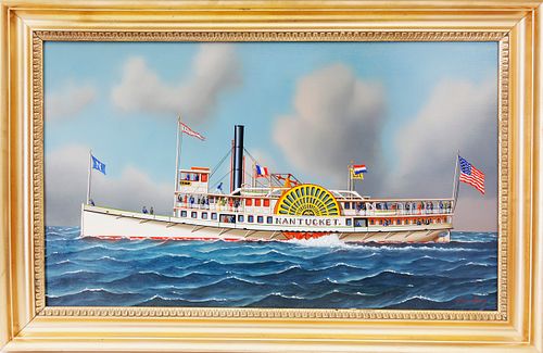 Jerome Howes Oil on Panel, "Nantucket Paddle Steamer"