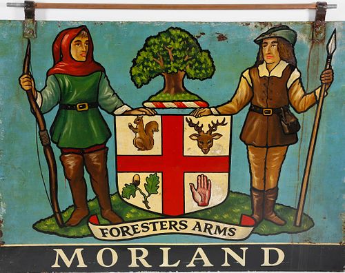 Painted Iron Pub Sign, "Foresters Arms Morland", 19th Century